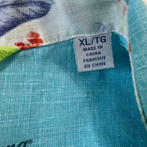 Tommy Bahama Mens XL Linen Short Sleeve Button Up Shirt Aqua Blue Marlin Logo - Picture 8 of 10
